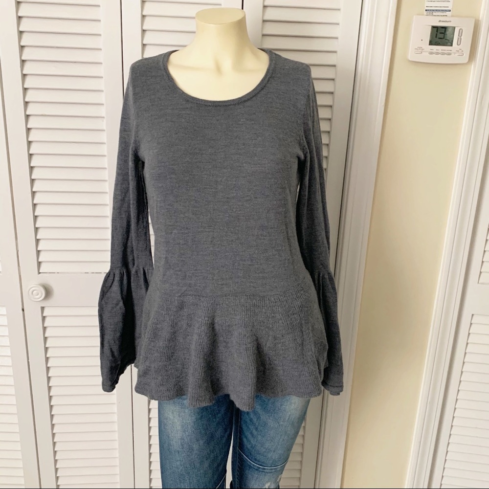 Nanette Lepore Peplum Bell Sleeve Merino Sweater L - Picture 5 of 11